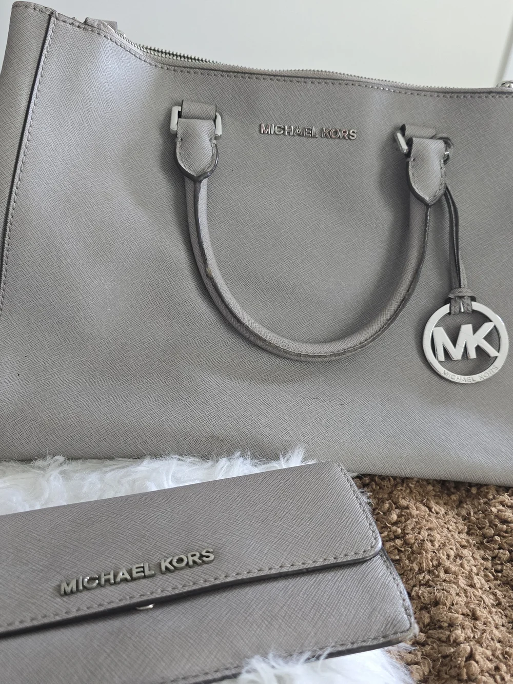 Michael Kors Taupe Saffiano Leather Satchel with Wallet